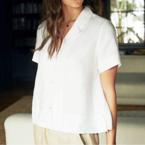 Quince 100% European Linen Short Sleeve Shirt in White - Picture 2 of 9